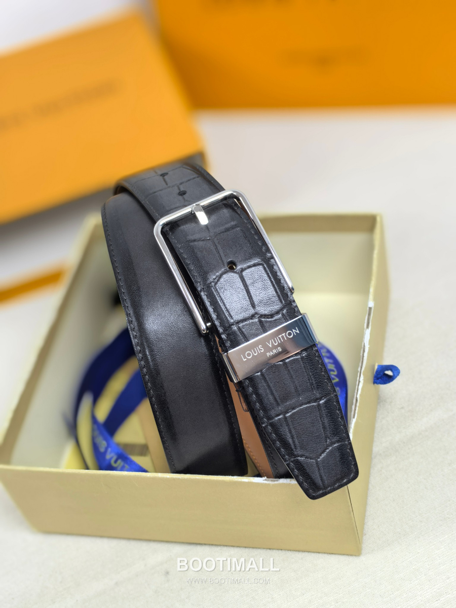 Louis Vuitton Pont Neuf 35mm Belt 루이비통 퐁 뇌프 리치 그레인 벨트 블랙 3.5cm 2