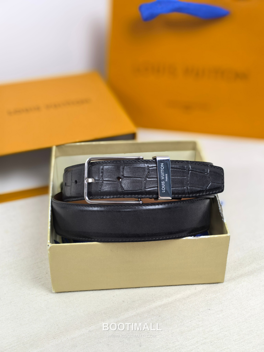 Louis Vuitton Pont Neuf 35mm Belt 루이비통 퐁 뇌프 리치 그레인 벨트 블랙 3.5cm 3