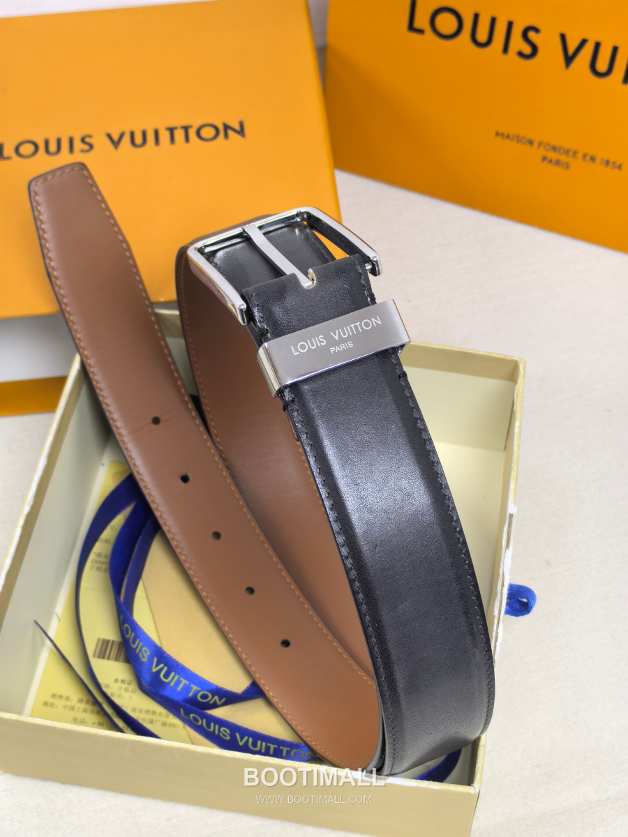 Louis Vuitton Pont Neuf 35mm Belt 루이비통 퐁 뇌프 리치 그레인 벨트 블랙 3.5cm 4