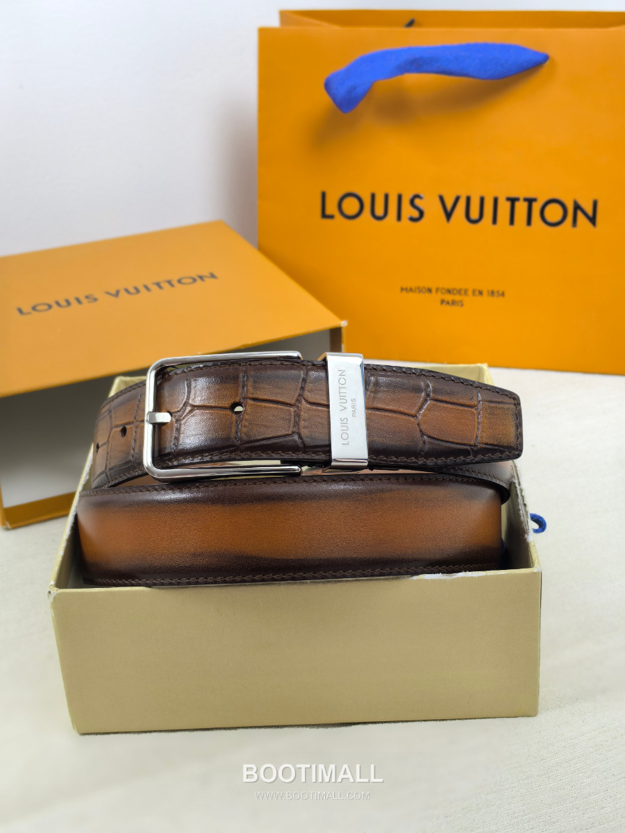 Louis Vuitton Pont Neuf 35mm Belt 루이비통 퐁 뇌프 리치 그레인 벨트 브라운 3.5cm 3