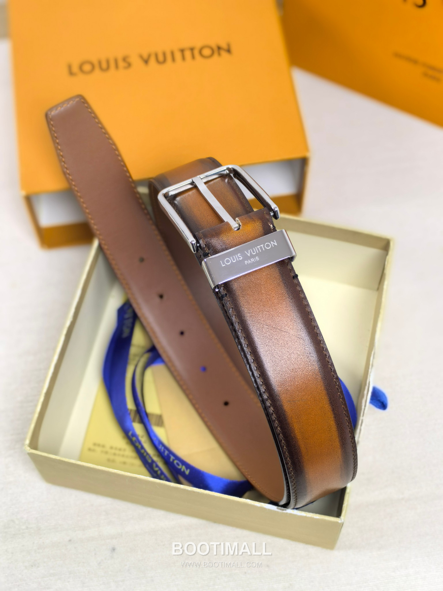 Louis Vuitton Pont Neuf 35mm Belt 루이비통 퐁 뇌프 리치 그레인 벨트 브라운 3.5cm 4