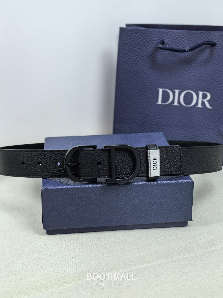 DIOR CD 버클 Dior Gravity 레더 리버서블 벨트 블랙 은장 3.5cm 1