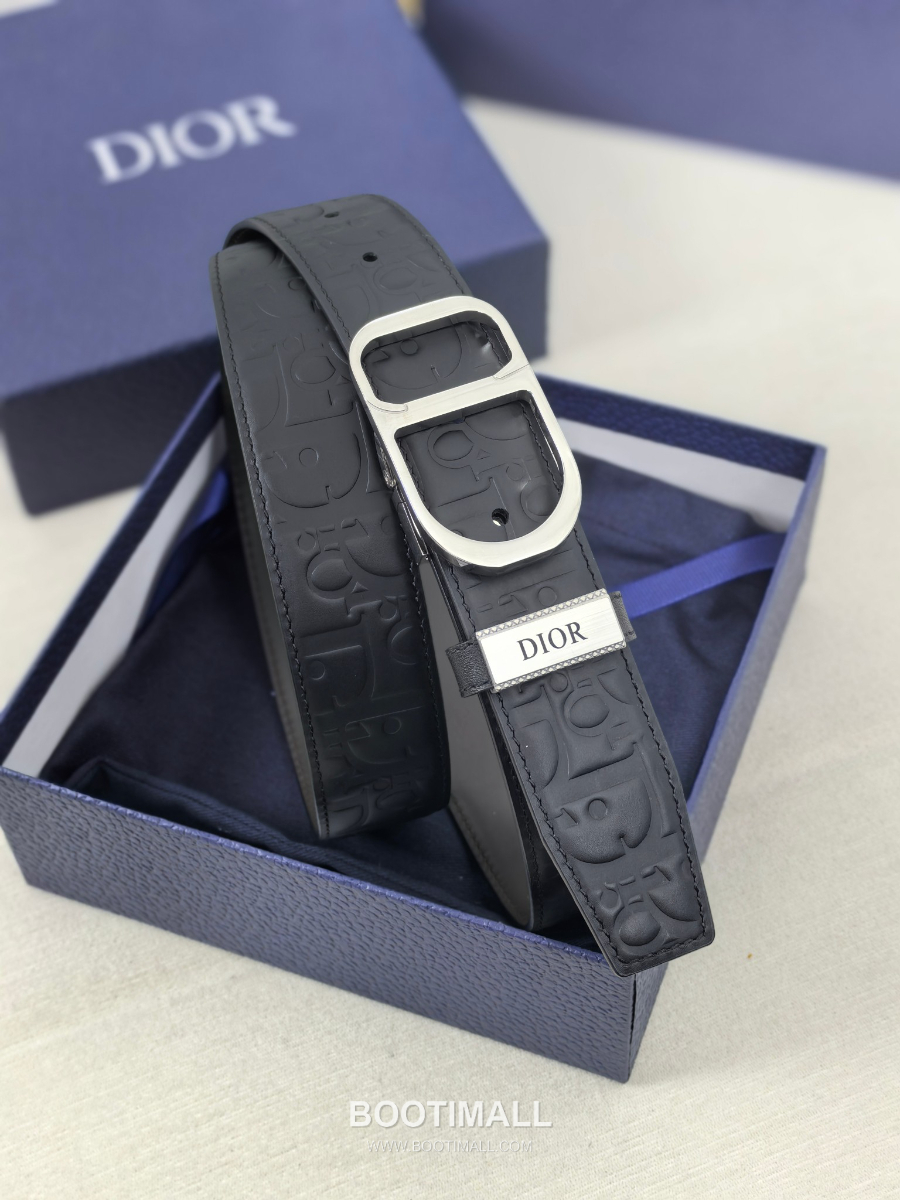 DIOR CD 버클 Dior Gravity 레더 리버서블 벨트 블랙 은장 3.5cm 4