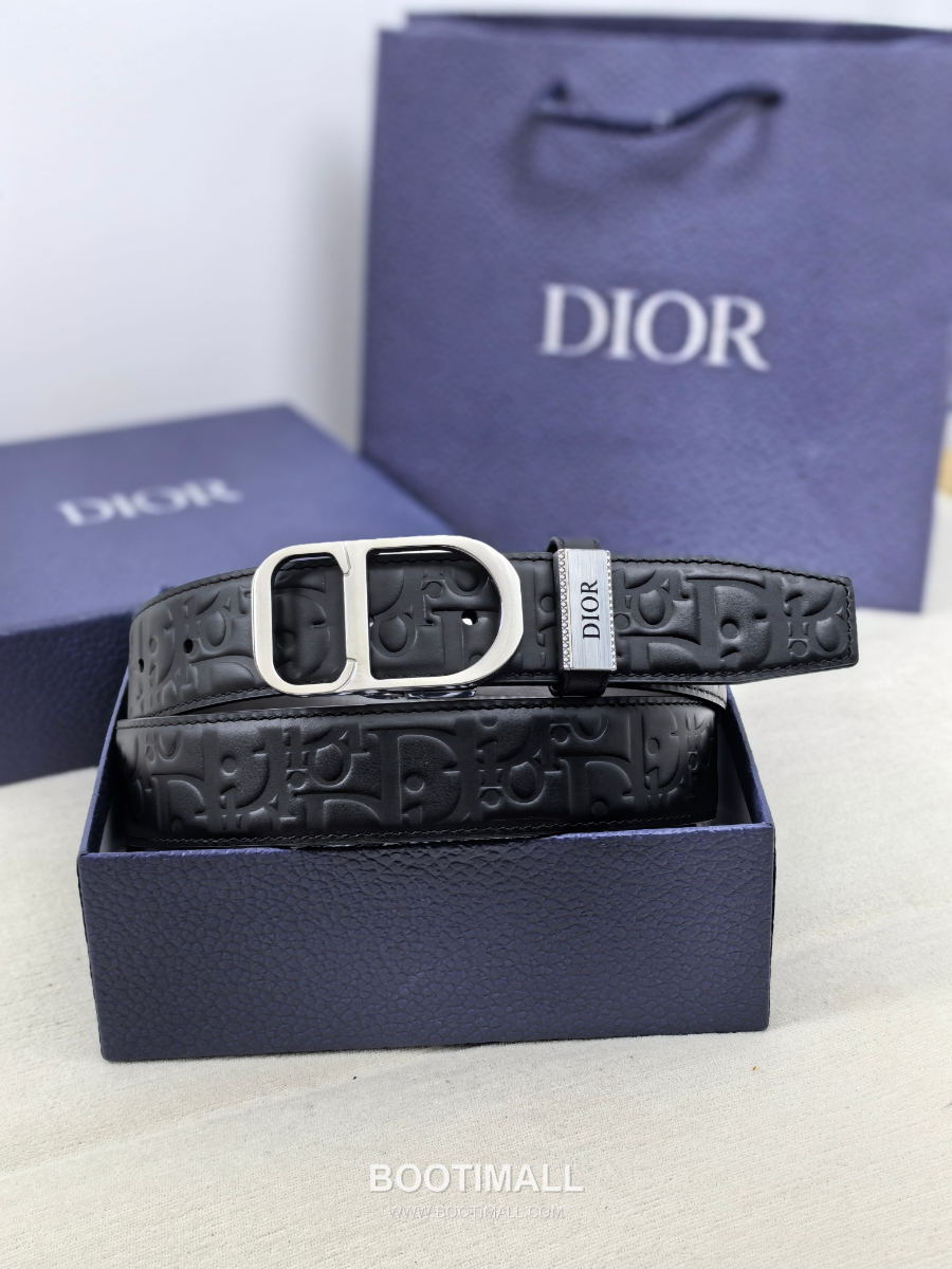 DIOR CD 버클 Dior Gravity 레더 리버서블 벨트 블랙 은장 3.5cm 5