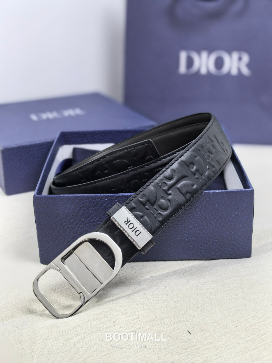 DIOR CD 버클 Dior Gravity 레더 리버서블 벨트 블랙 은장 3.5cm 7