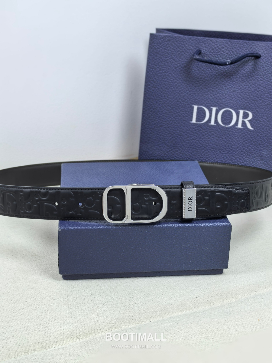 DIOR CD 버클 Dior Gravity 레더 리버서블 벨트 블랙 은장 3.5cm 8