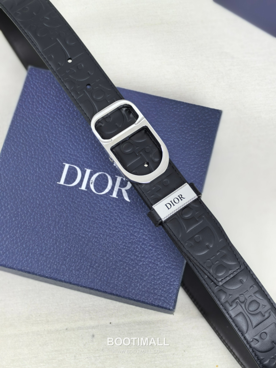 DIOR CD 버클 Dior Gravity 레더 리버서블 벨트 블랙 은장 3.5cm 9