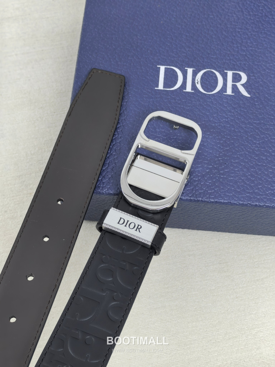DIOR CD 버클 Dior Gravity 레더 리버서블 벨트 블랙 은장 3.5cm 10