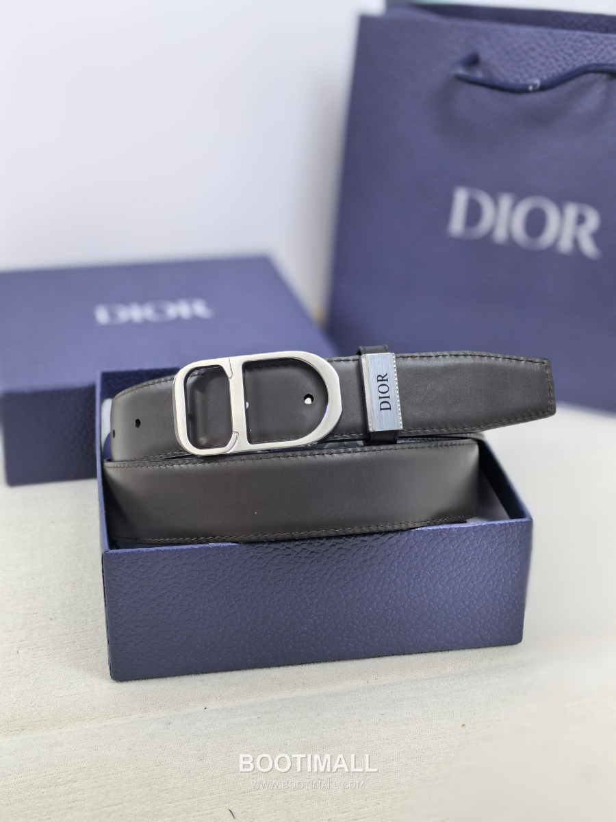 DIOR CD 버클 Dior Gravity 레더 리버서블 벨트 블랙 은장 3.5cm 12