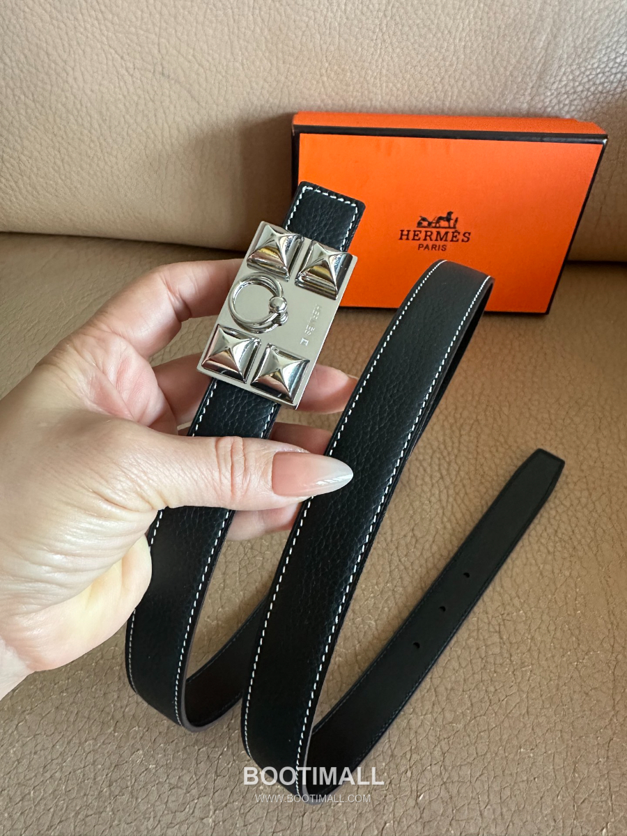 Hermès H Buckle Togo Leather Belt 에르메스 H 버클 토고 레더 여성 벨트 은장 2.4cm 3