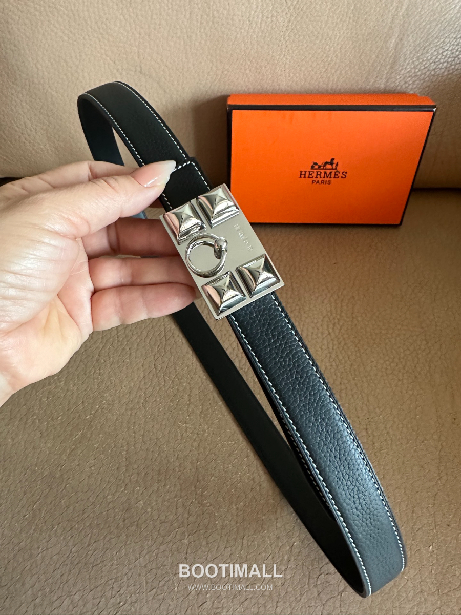 Hermès H Buckle Togo Leather Belt 에르메스 H 버클 토고 레더 여성 벨트 은장 2.4cm 4