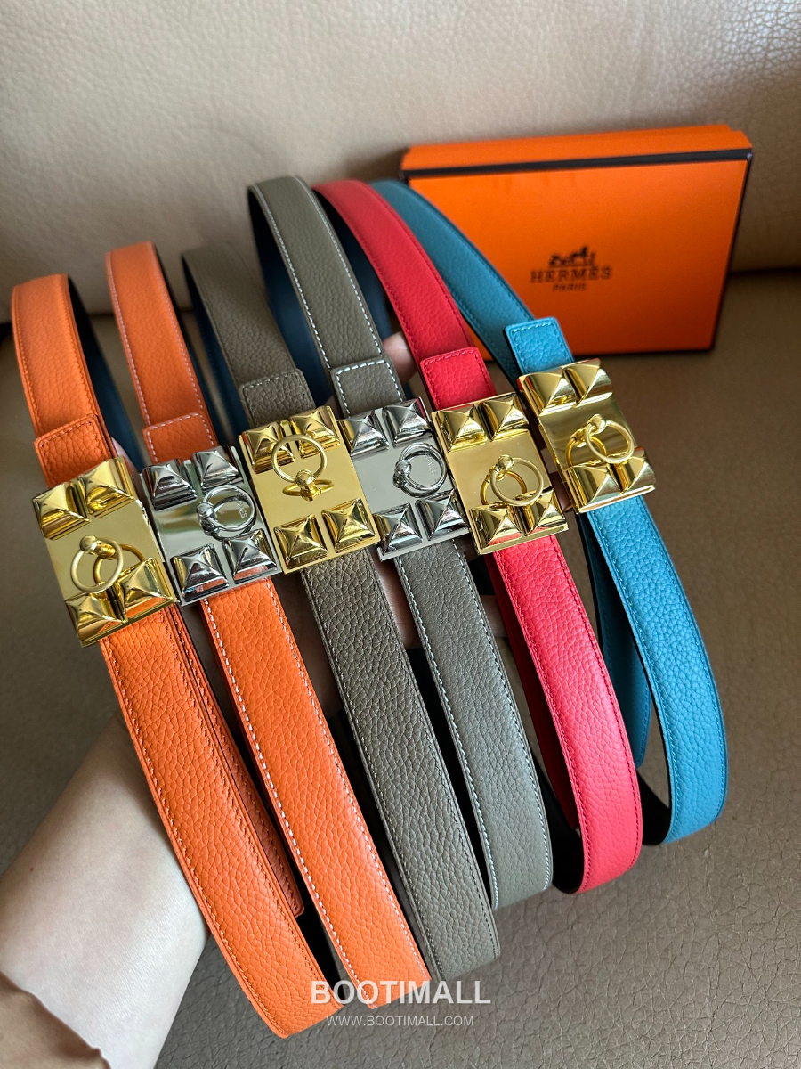 Hermès H Buckle Togo Leather Belt 에르메스 H 버클 토고 레더 여성 벨트 은장 2.4cm 8