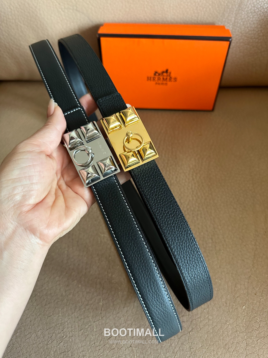 Hermès H Buckle Togo Leather Belt 에르메스 H 버클 토고 레더 여성 벨트 은장 2.4cm 9