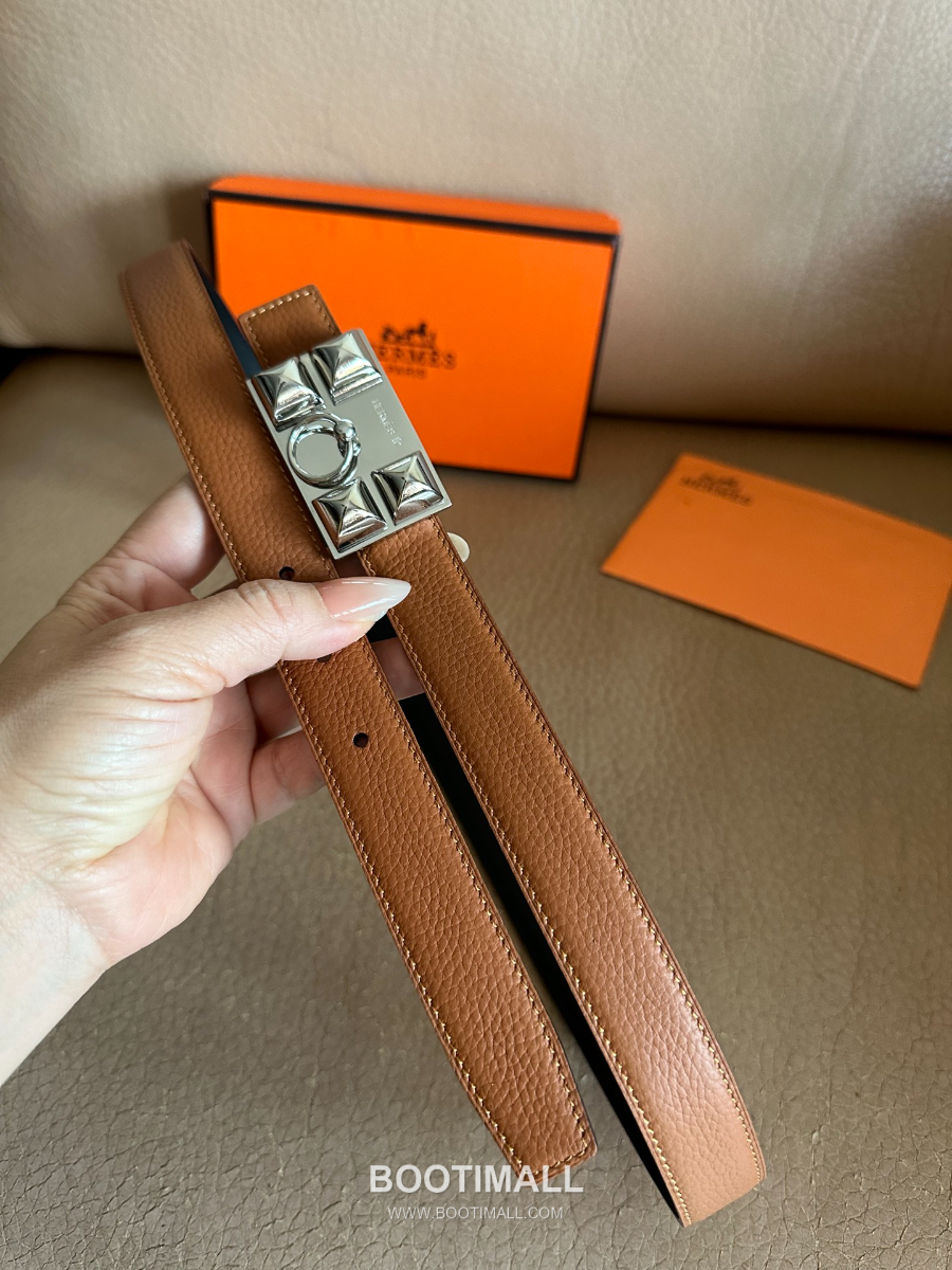 Hermès H Buckle Togo Leather Belt 에르메스 H 버클 토고 레더 여성 벨트 브라운 은장 2.4cm 3