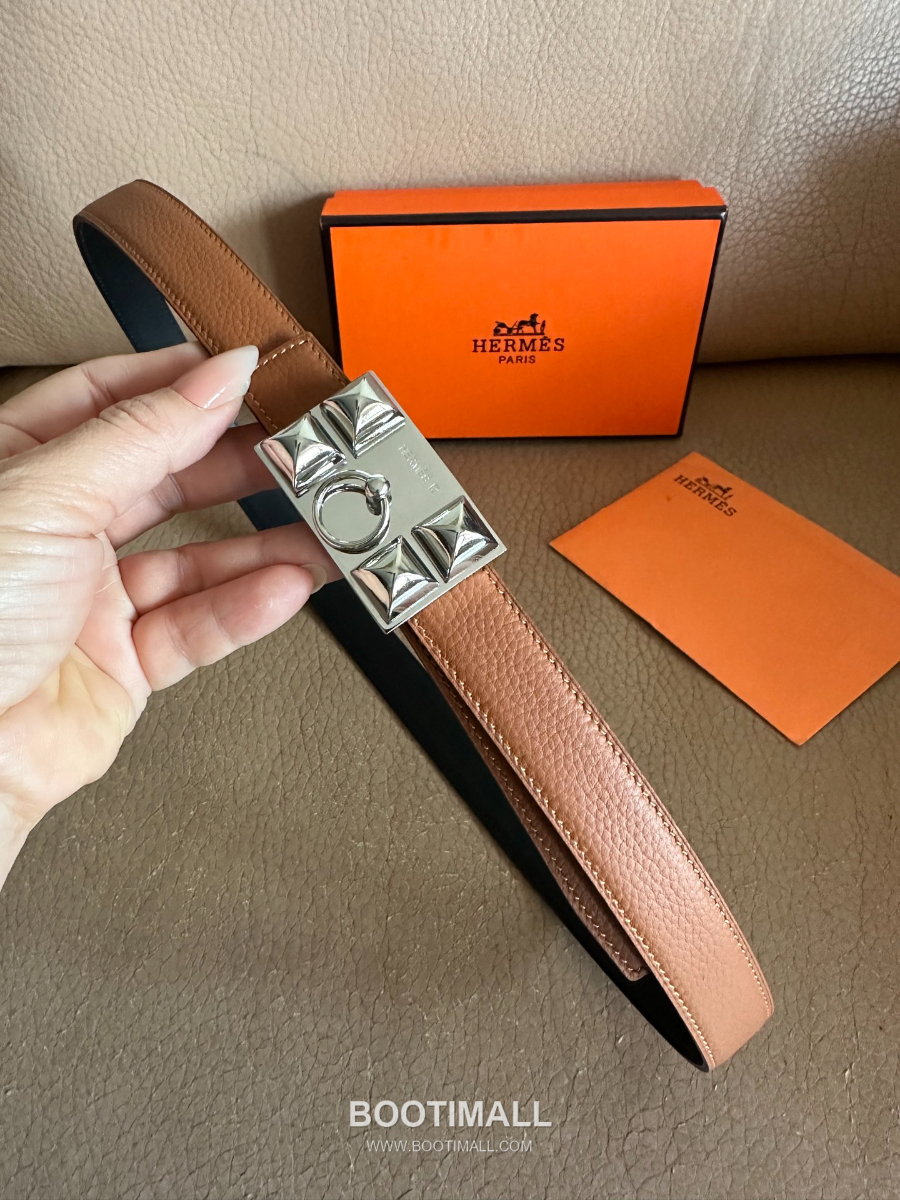 Hermès H Buckle Togo Leather Belt 에르메스 H 버클 토고 레더 여성 벨트 브라운 은장 2.4cm 4