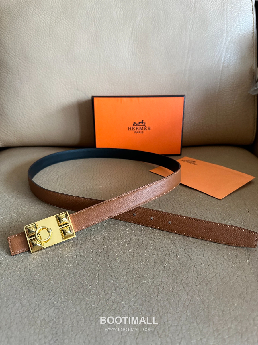 Hermès H Buckle Togo Leather Belt 에르메스 H 버클 토고 레더 여성 벨트 브라운 은장 2.4cm 5