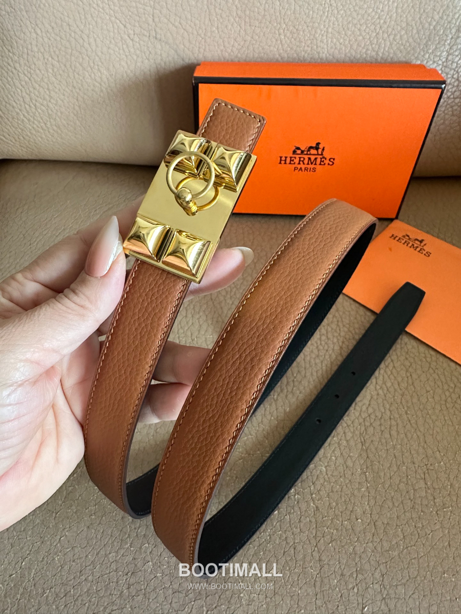Hermès H Buckle Togo Leather Belt 에르메스 H 버클 토고 레더 여성 벨트 브라운 은장 2.4cm 6
