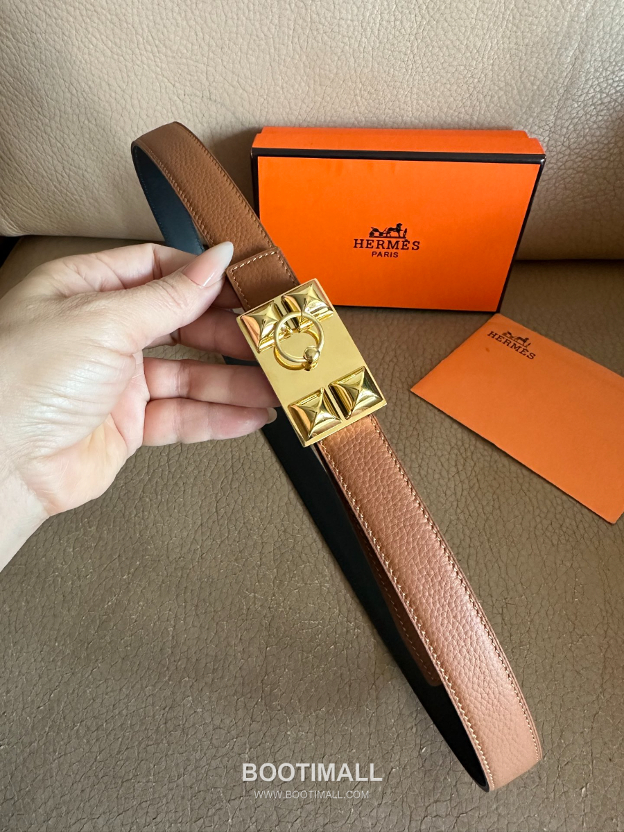 Hermès H Buckle Togo Leather Belt 에르메스 H 버클 토고 레더 여성 벨트 브라운 은장 2.4cm 7