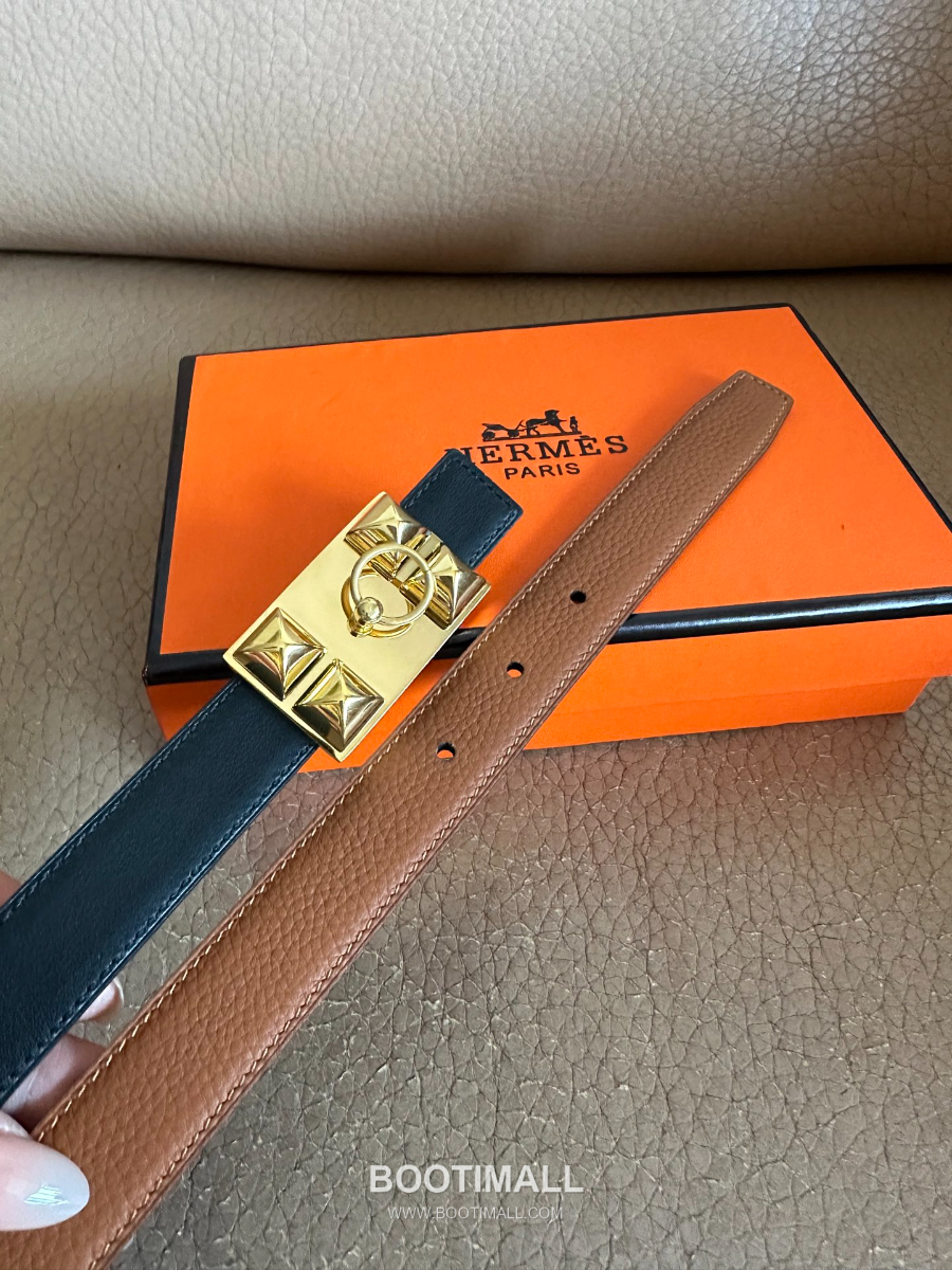 Hermès H Buckle Togo Leather Belt 에르메스 H 버클 토고 레더 여성 벨트 브라운 은장 2.4cm 8
