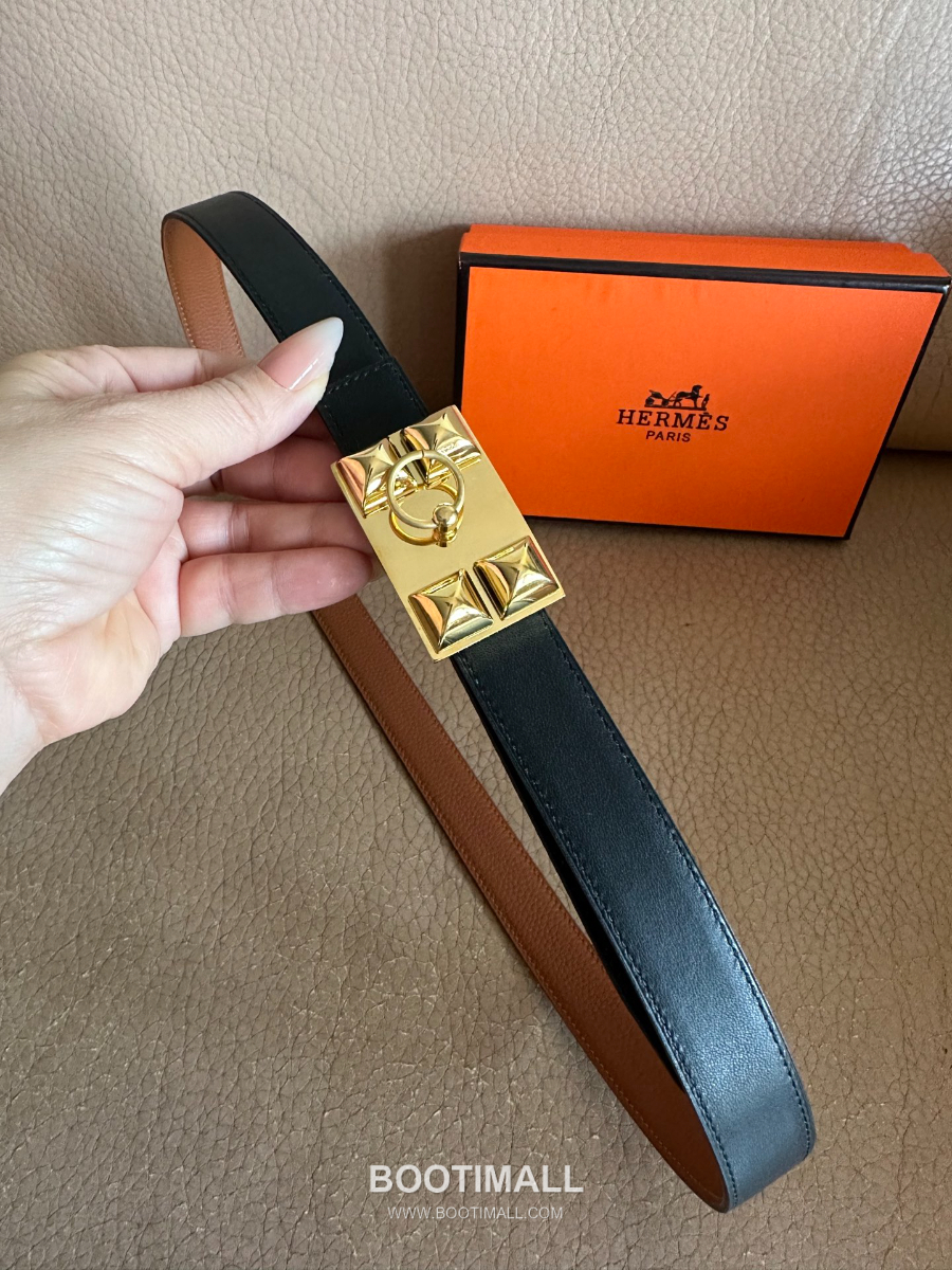 Hermès H Buckle Togo Leather Belt 에르메스 H 버클 토고 레더 여성 벨트 브라운 은장 2.4cm 9