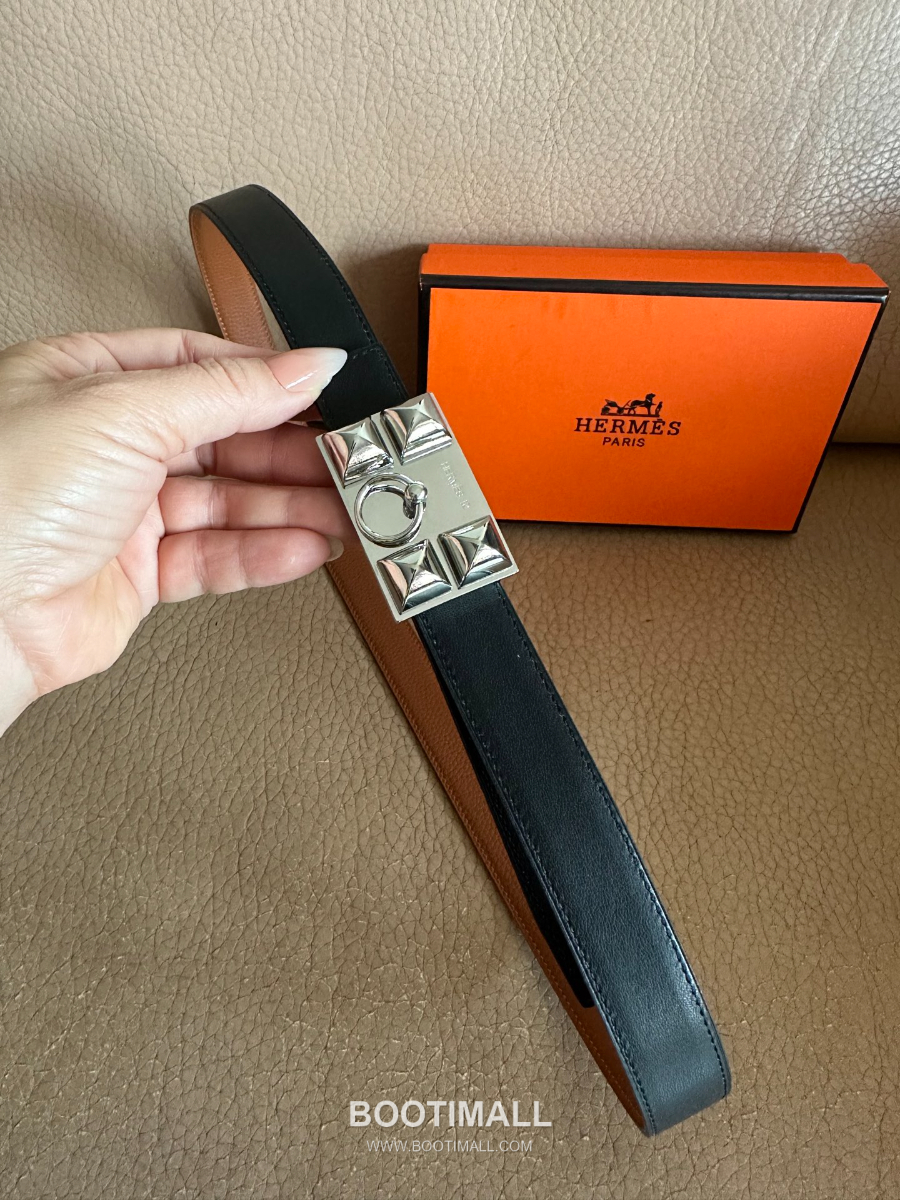 Hermès H Buckle Togo Leather Belt 에르메스 H 버클 토고 레더 여성 벨트 브라운 은장 2.4cm 10