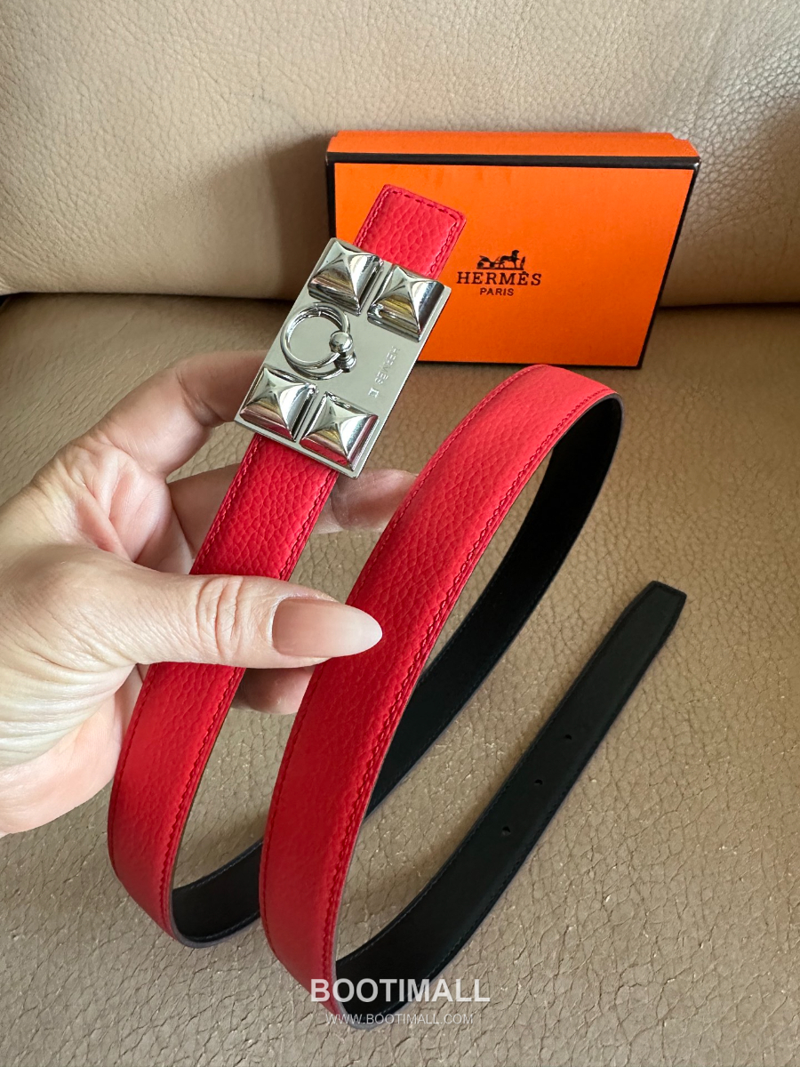 Hermès H Buckle Togo Leather Belt 에르메스 H 버클 토고 레더 여성 벨트 브라운 2.4cm 3