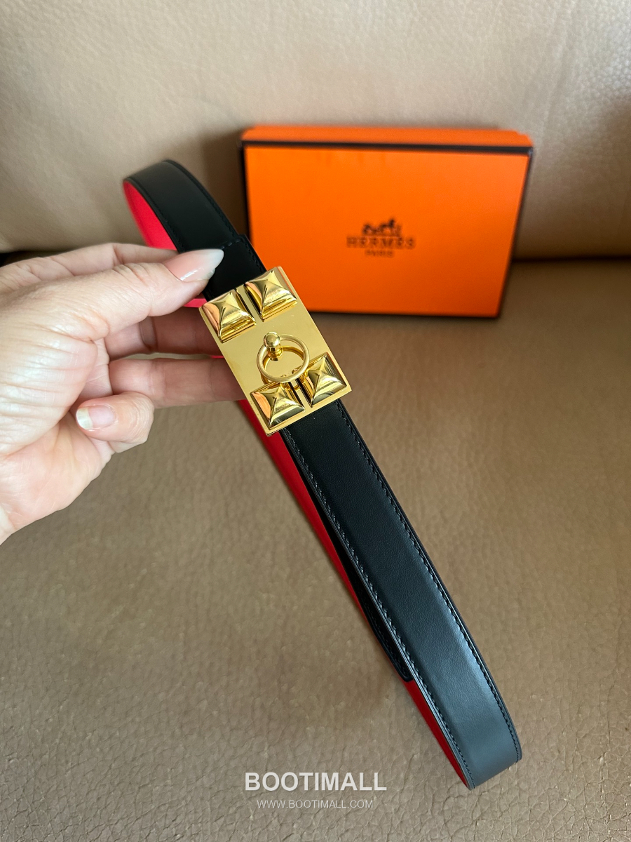 Hermès H Buckle Togo Leather Belt 에르메스 H 버클 토고 레더 여성 벨트 브라운 2.4cm 9