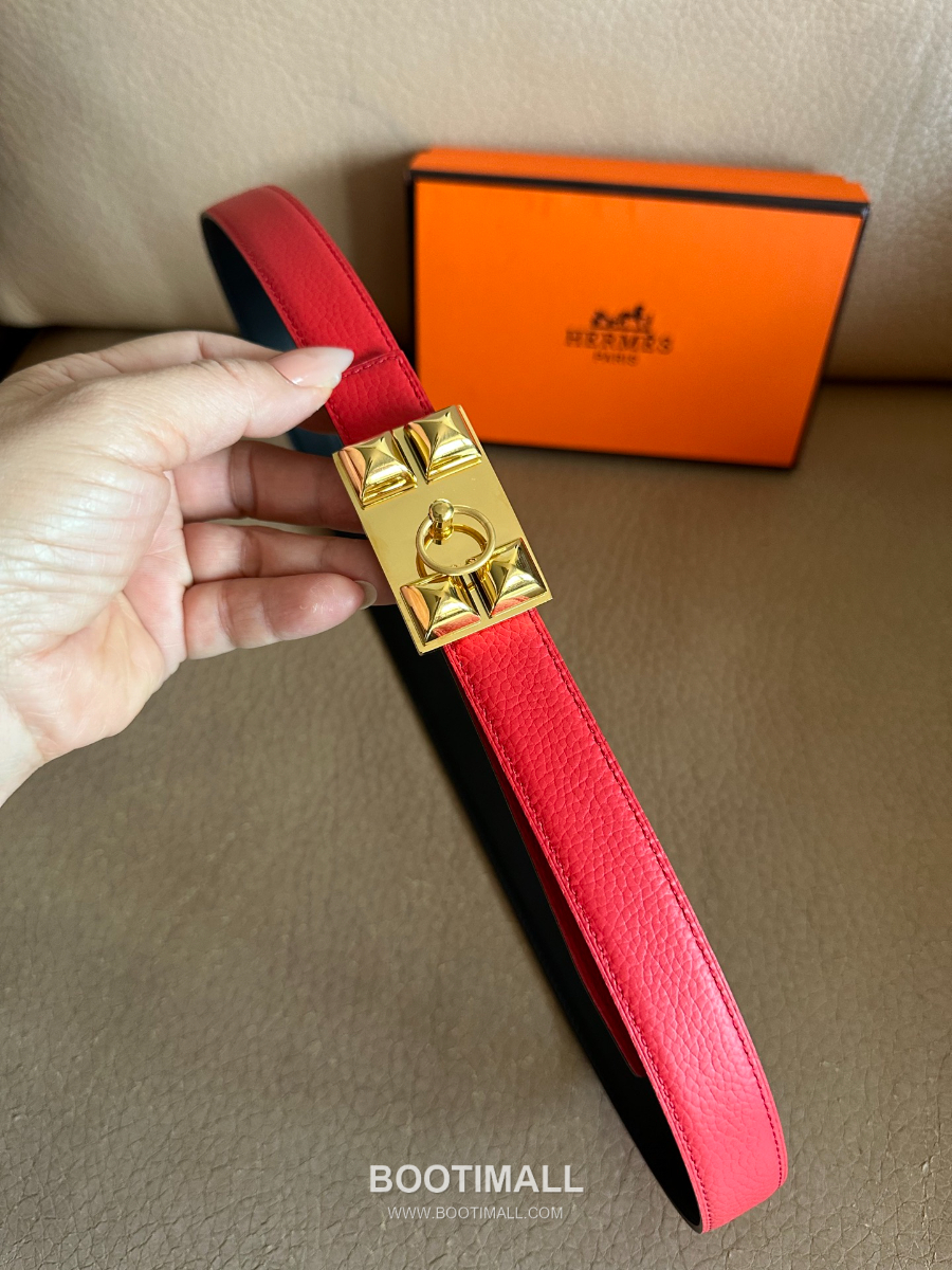 Hermès H Buckle Togo Leather Belt 에르메스 H 버클 토고 레더 여성 벨트 브라운 2.4cm 10