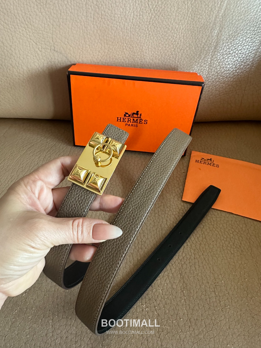 Hermès H Buckle Togo Leather Belt 에르메스 H 버클 토고 레더 여성 벨트 카키 2.4cm 1