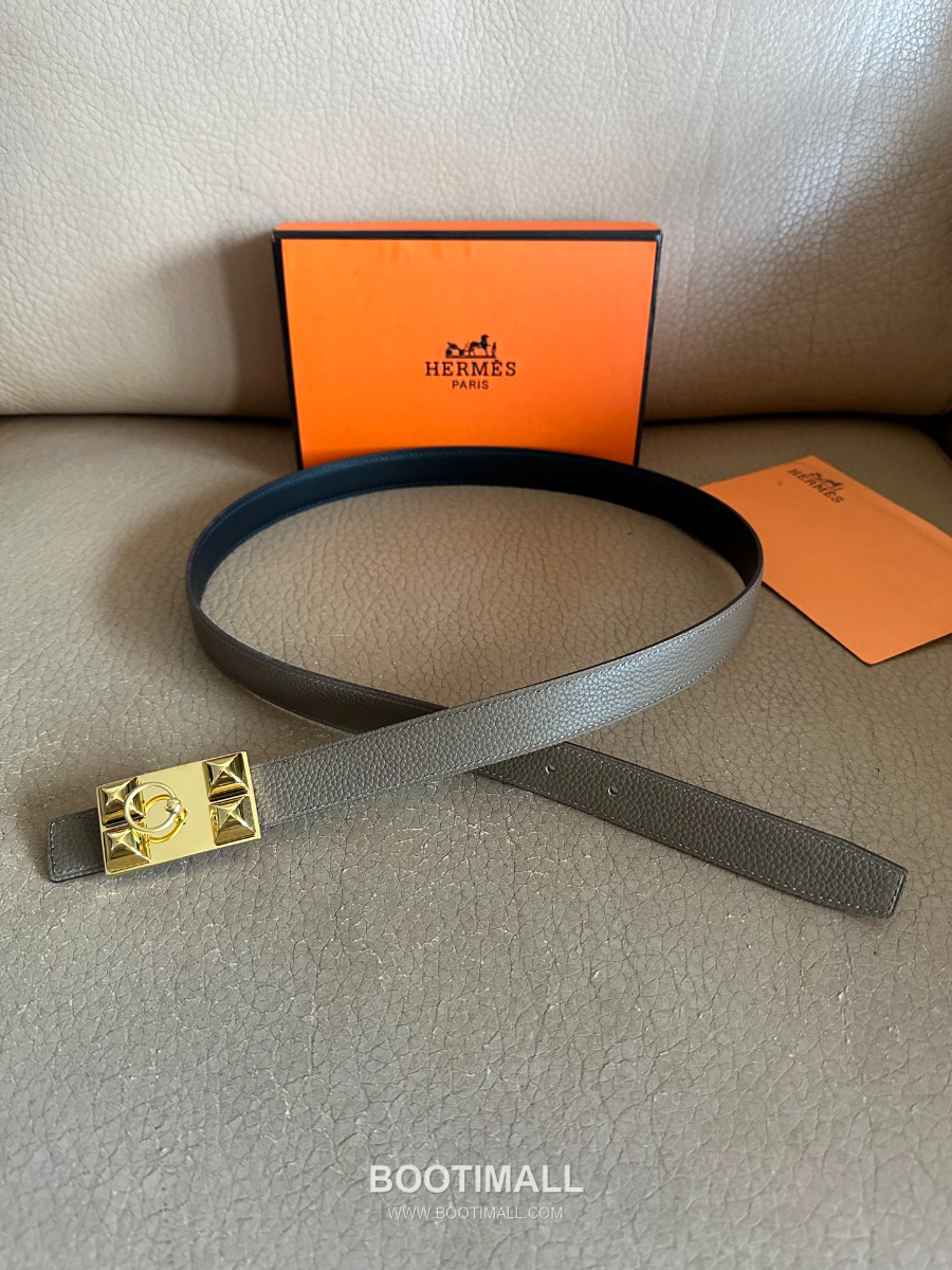 Hermès H Buckle Togo Leather Belt 에르메스 H 버클 토고 레더 여성 벨트 카키 2.4cm 2