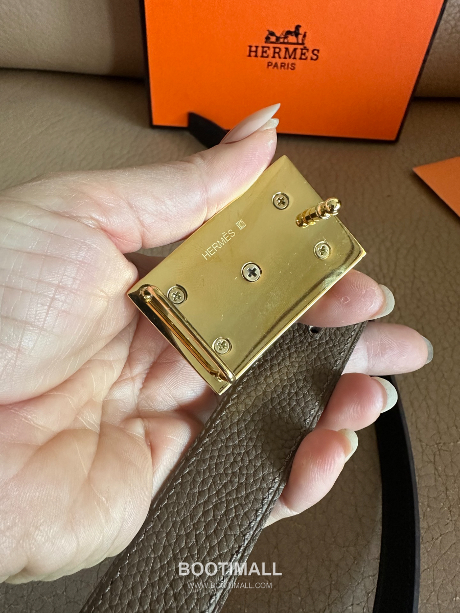 Hermès H Buckle Togo Leather Belt 에르메스 H 버클 토고 레더 여성 벨트 카키 2.4cm 4