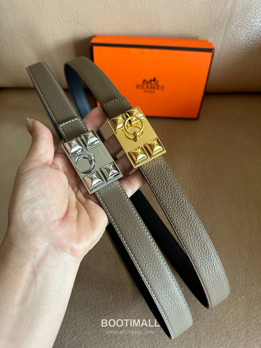 Hermès H Buckle Togo Leather Belt 에르메스 H 버클 토고 레더 여성 벨트 카키 2.4cm 8