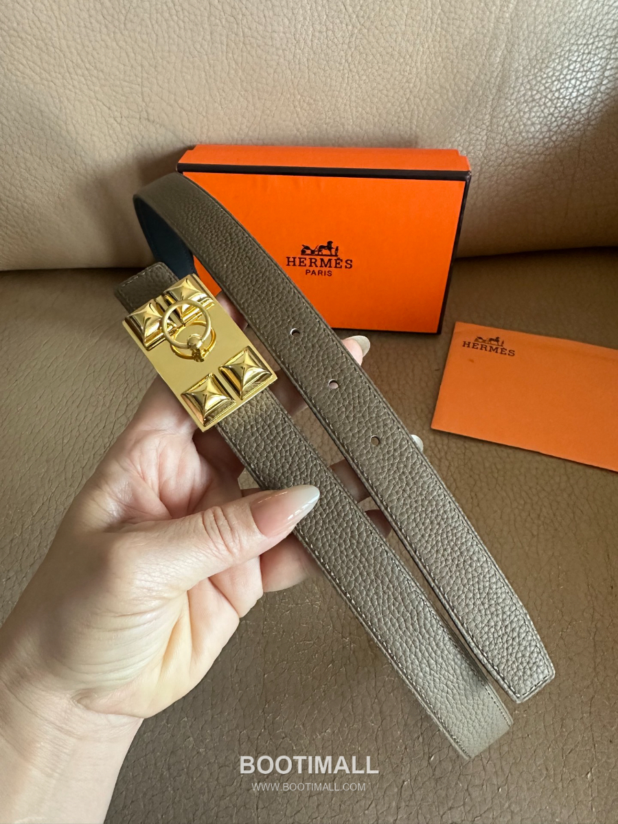 Hermès H Buckle Togo Leather Belt 에르메스 H 버클 토고 레더 여성 벨트 카키 2.4cm 10