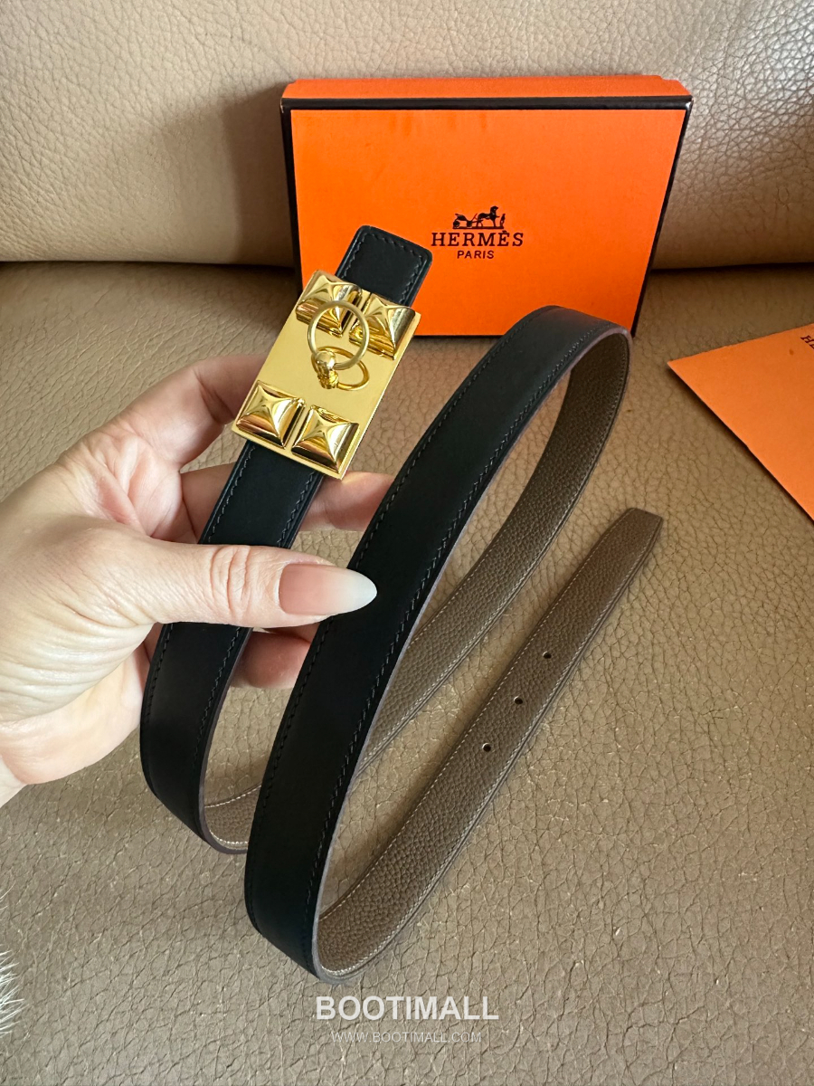Hermès H Buckle Togo Leather Belt 에르메스 H 버클 토고 레더 여성 벨트 카키 2.4cm 11