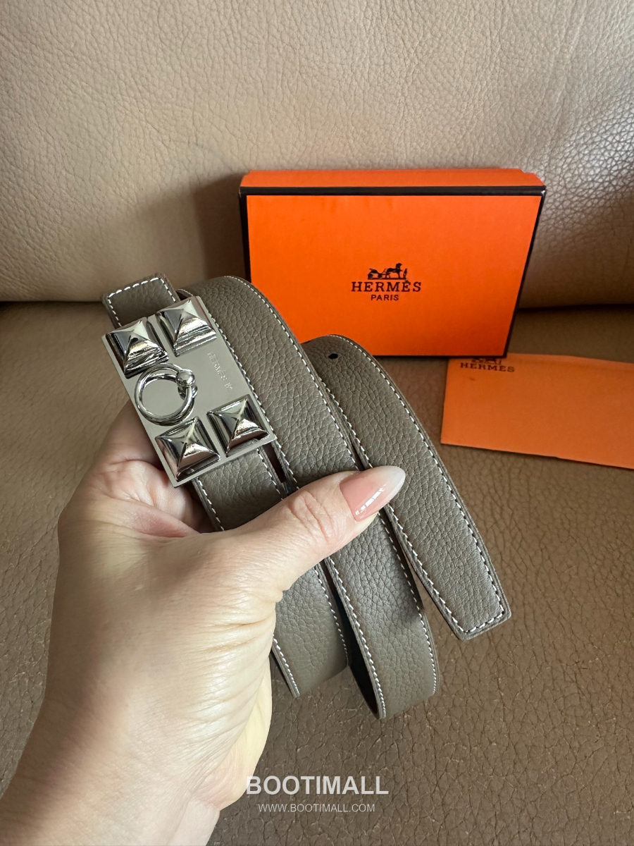 Hermès H Buckle Togo Leather Belt 에르메스 H 버클 토고 레더 여성 벨트 카키 2.4cm 14