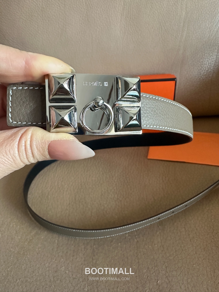 Hermès H Buckle Togo Leather Belt 에르메스 H 버클 토고 레더 여성 벨트 카키 2.4cm 15