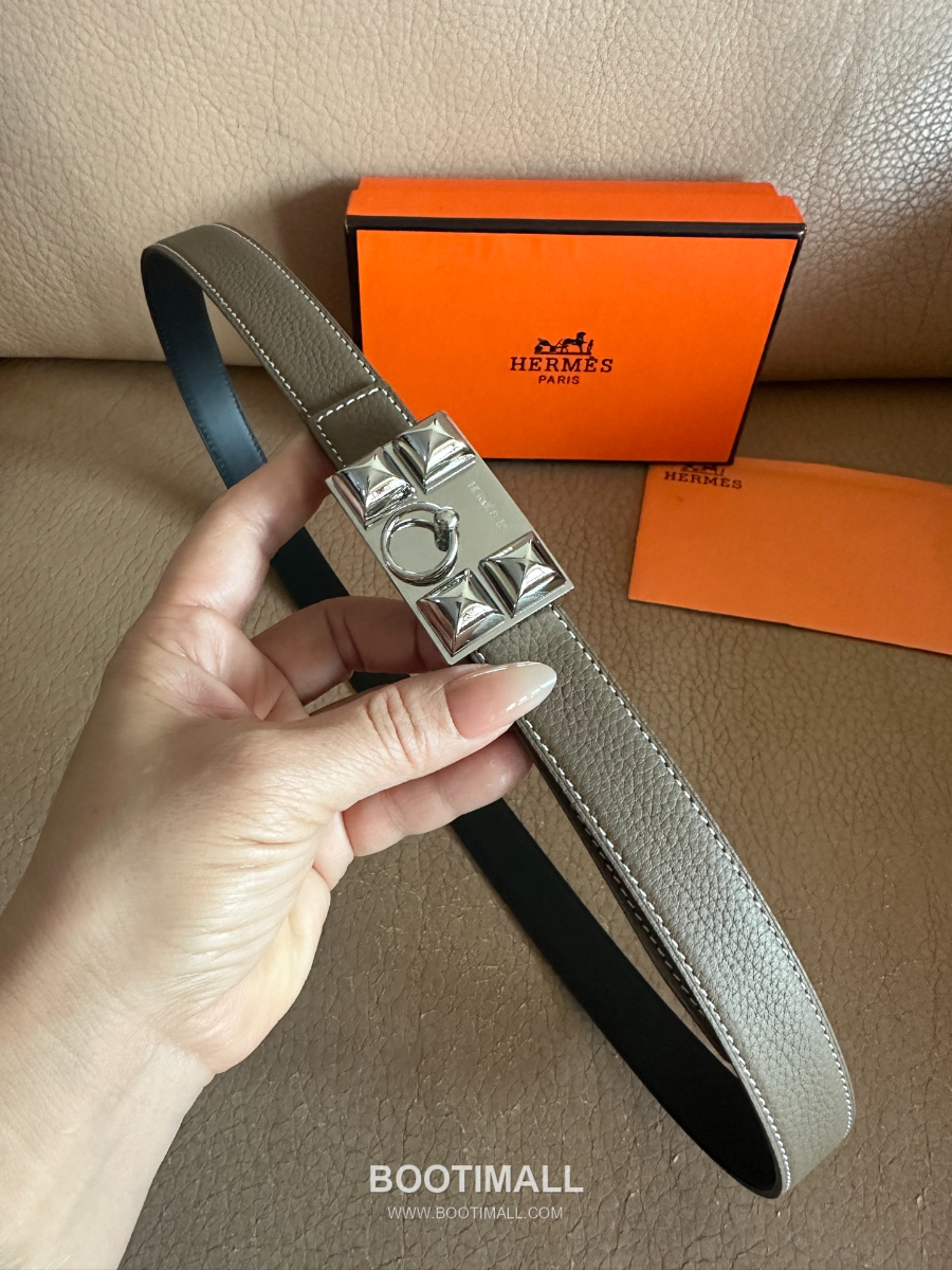 Hermès H Buckle Togo Leather Belt 에르메스 H 버클 토고 레더 여성 벨트 카키 2.4cm 16