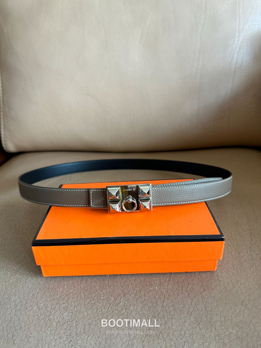 Hermès H Buckle Togo Leather Belt 에르메스 H 버클 토고 레더 여성 벨트 카키 2.4cm 17