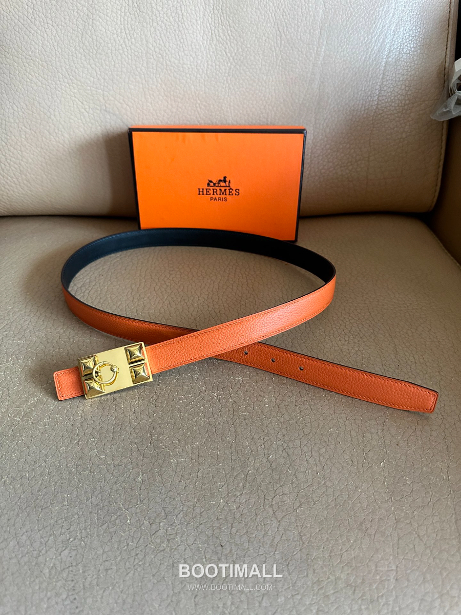 Hermès H Buckle Togo Leather Belt 에르메스 H 버클 토고 레더 여성 벨트 오렌지 2.4cm 2