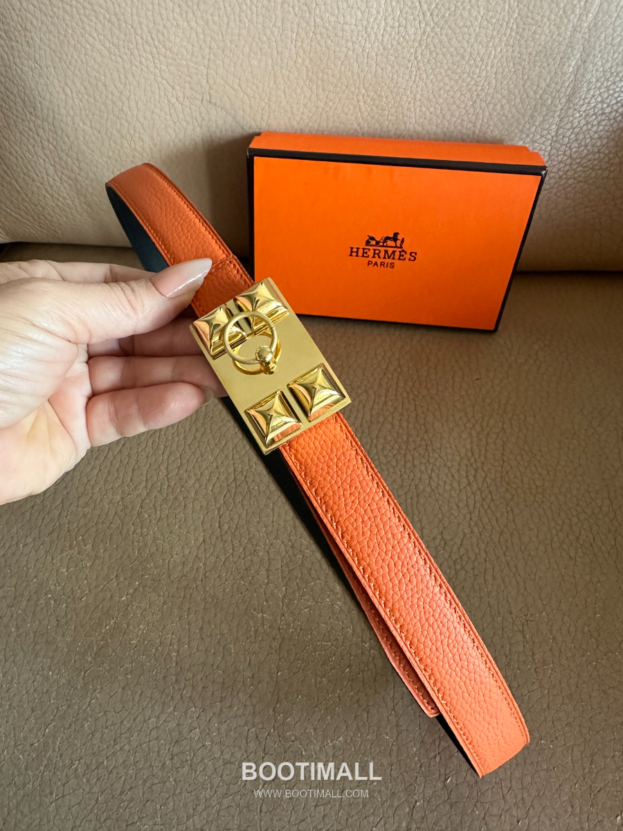 Hermès H Buckle Togo Leather Belt 에르메스 H 버클 토고 레더 여성 벨트 오렌지 2.4cm 4