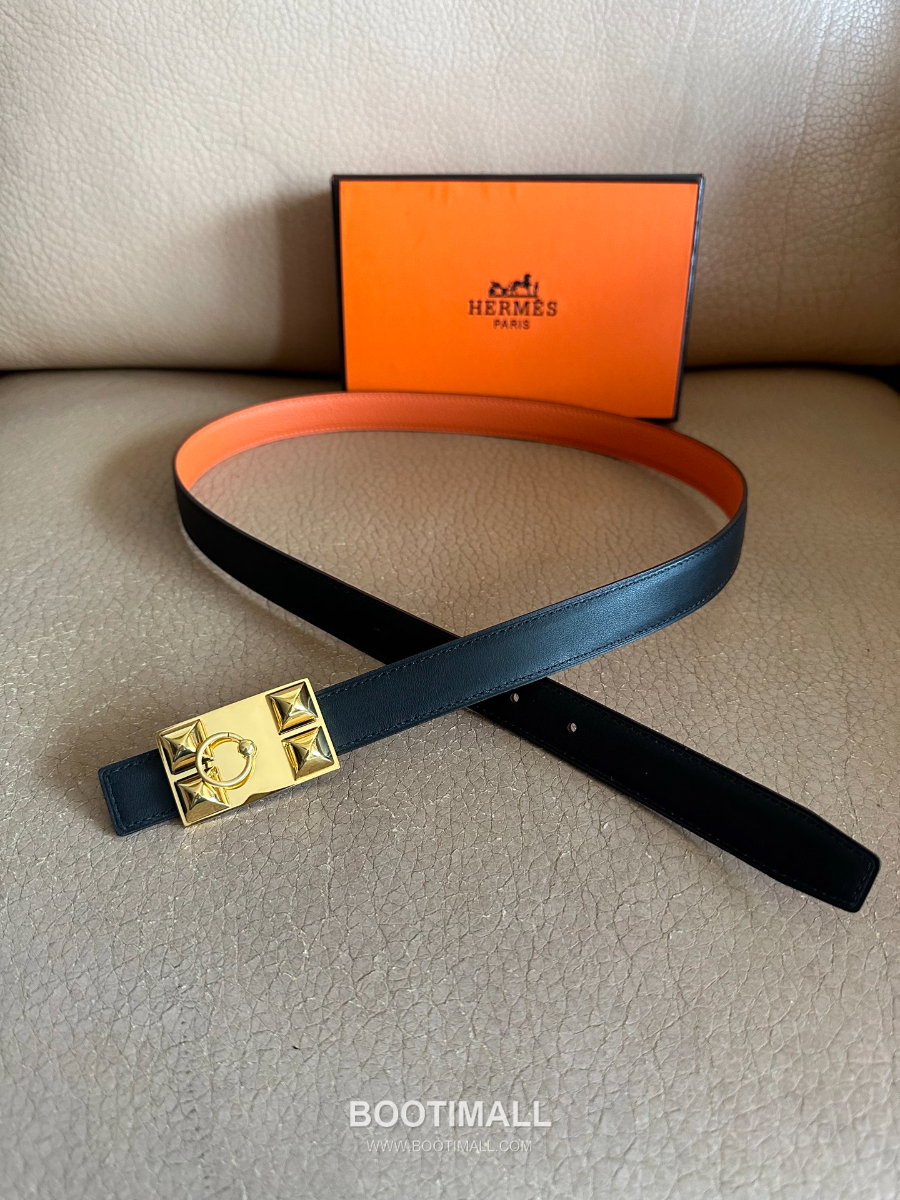 Hermès H Buckle Togo Leather Belt 에르메스 H 버클 토고 레더 여성 벨트 오렌지 2.4cm 5