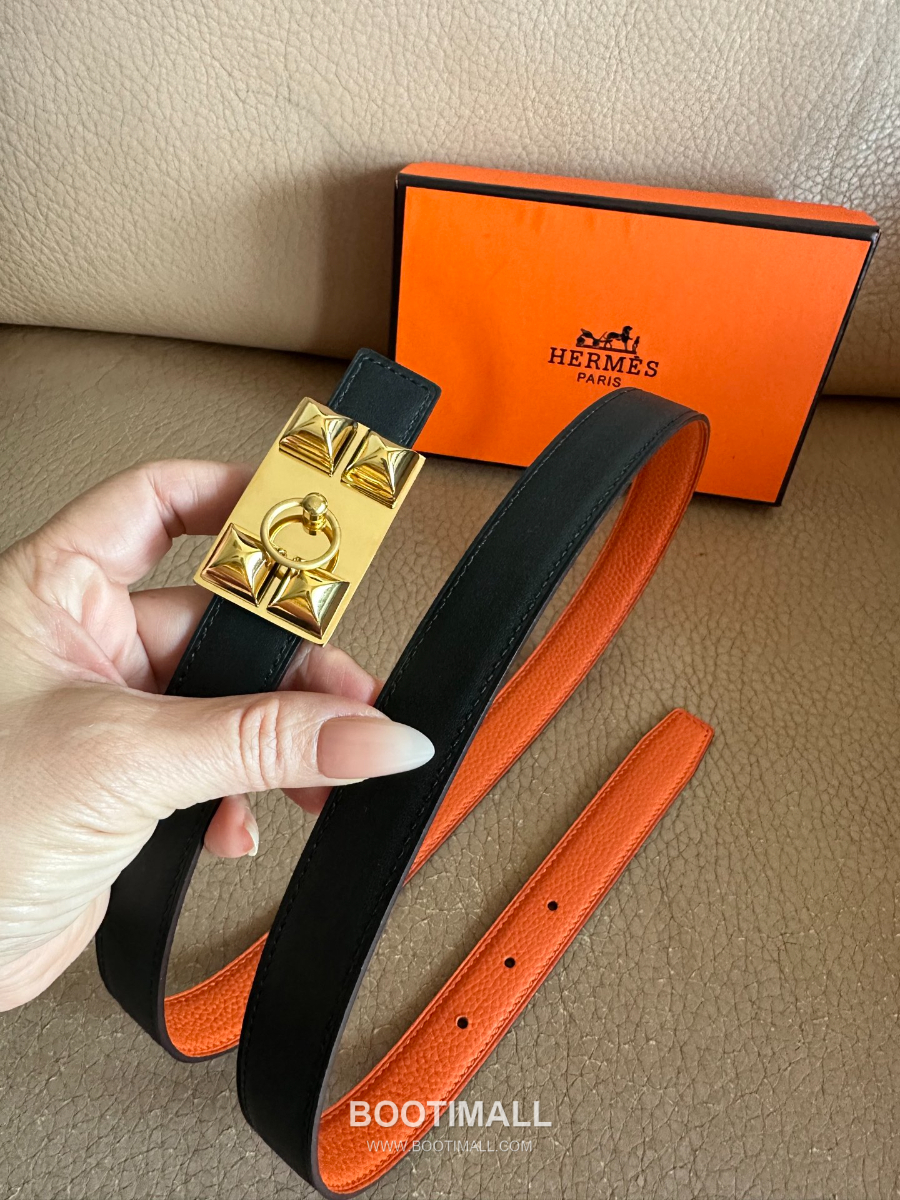 Hermès H Buckle Togo Leather Belt 에르메스 H 버클 토고 레더 여성 벨트 오렌지 2.4cm 6