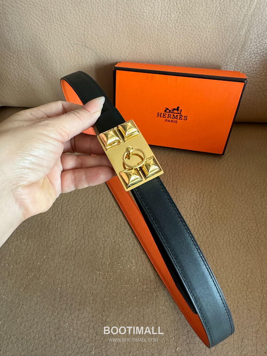 Hermès H Buckle Togo Leather Belt 에르메스 H 버클 토고 레더 여성 벨트 오렌지 2.4cm 7