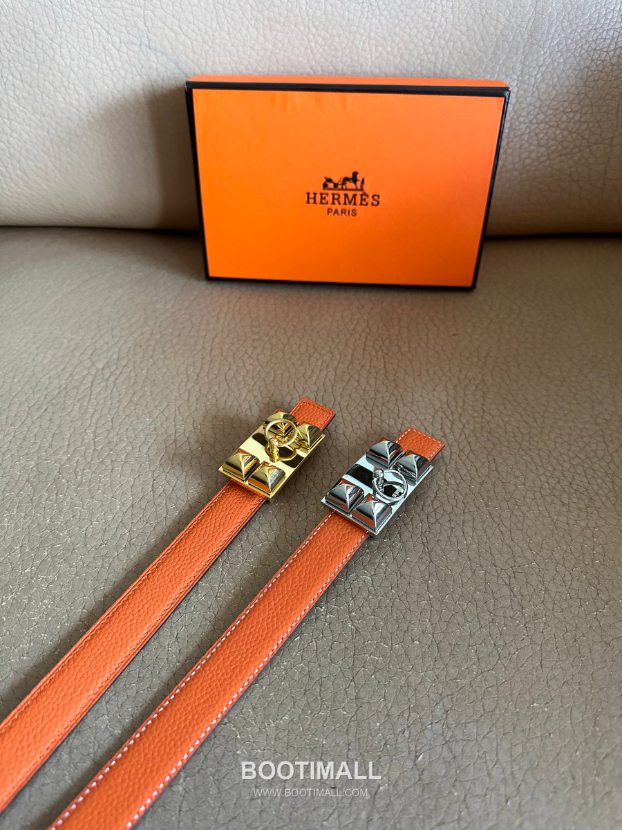 Hermès H Buckle Togo Leather Belt 에르메스 H 버클 토고 레더 여성 벨트 오렌지 2.4cm 10