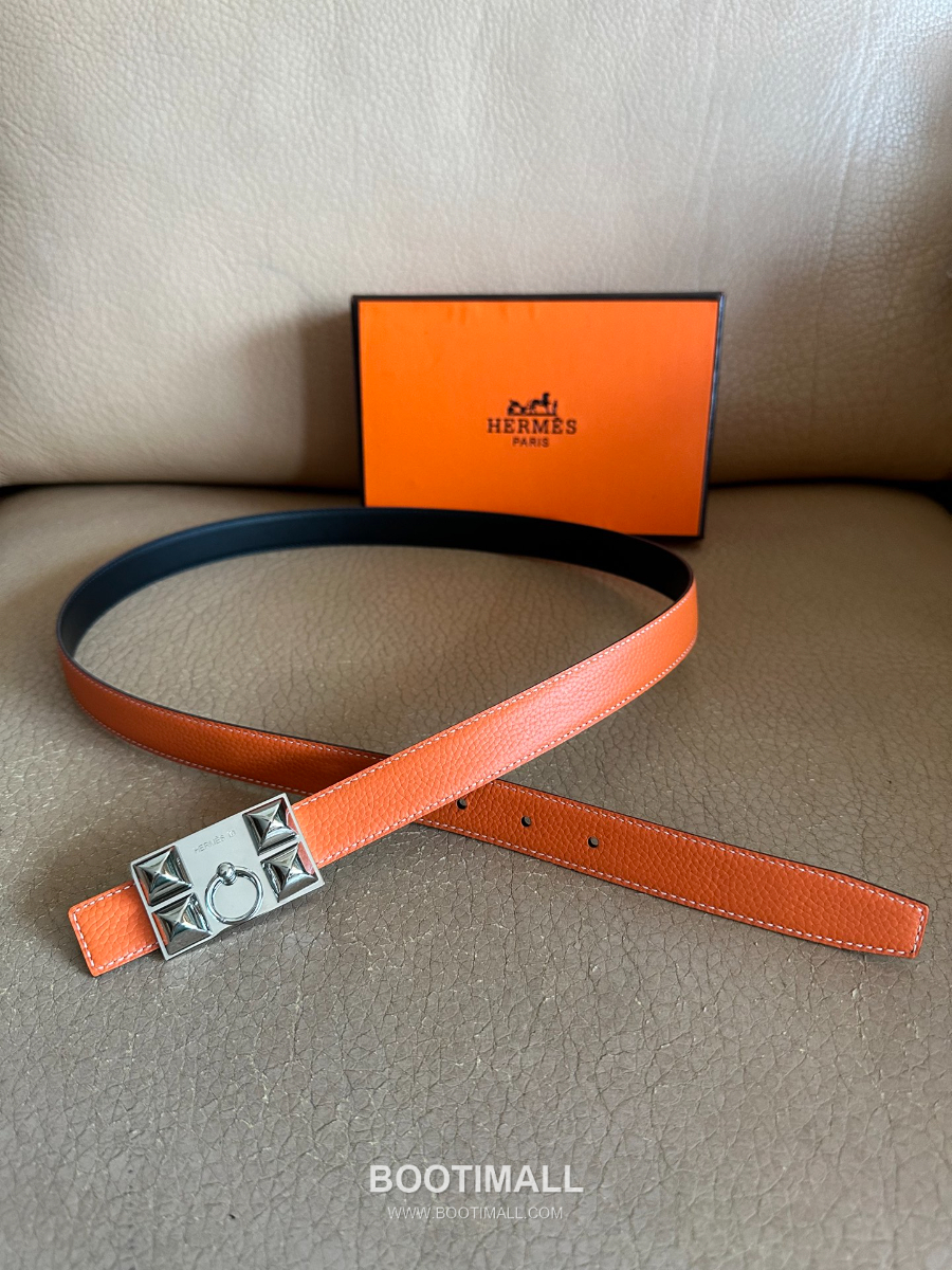Hermès H Buckle Togo Leather Belt 에르메스 H 버클 토고 레더 여성 벨트 오렌지 2.4cm 12