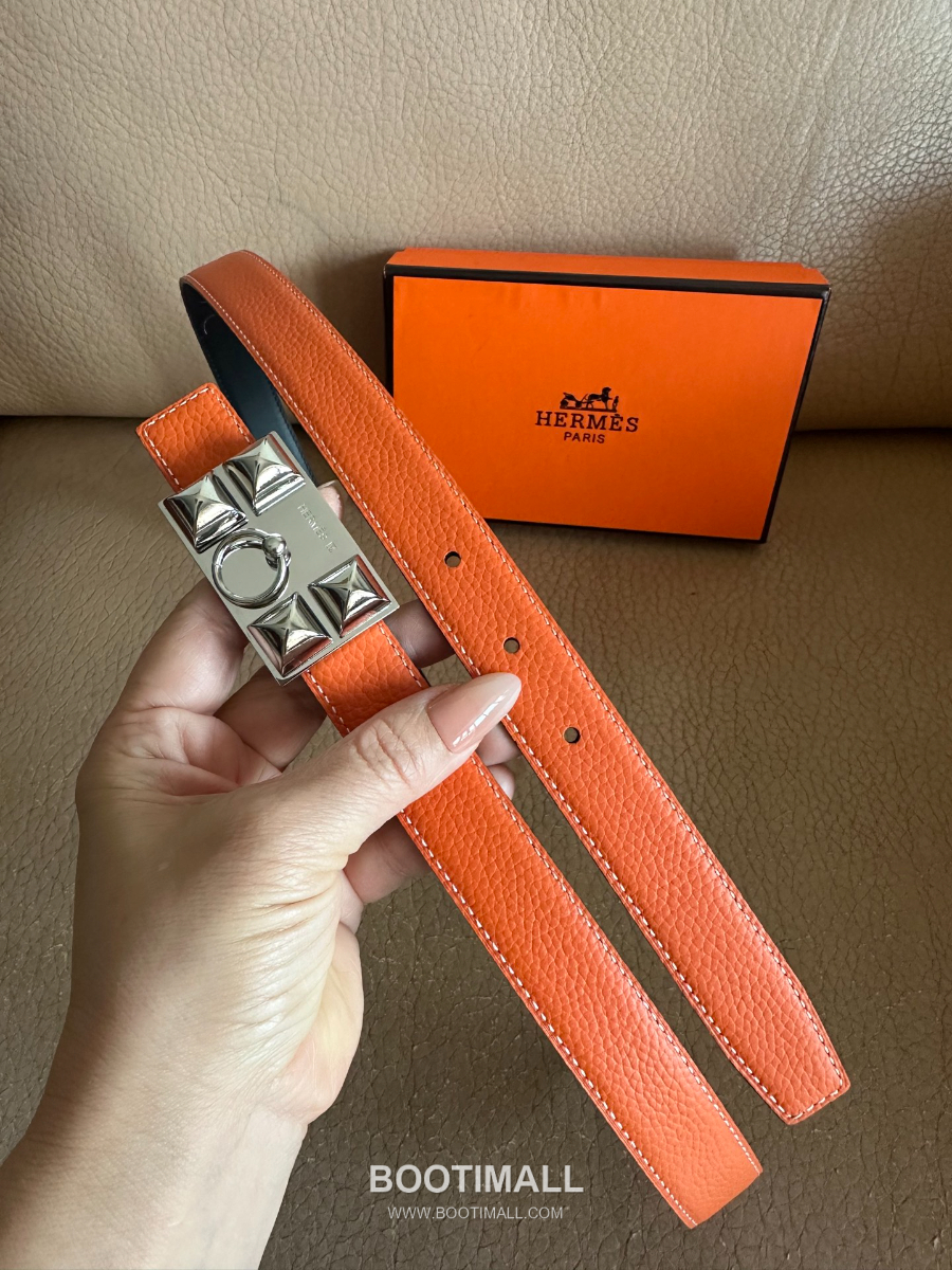 Hermès H Buckle Togo Leather Belt 에르메스 H 버클 토고 레더 여성 벨트 오렌지 2.4cm 13