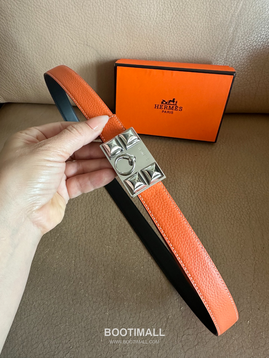 Hermès H Buckle Togo Leather Belt 에르메스 H 버클 토고 레더 여성 벨트 오렌지 2.4cm 14