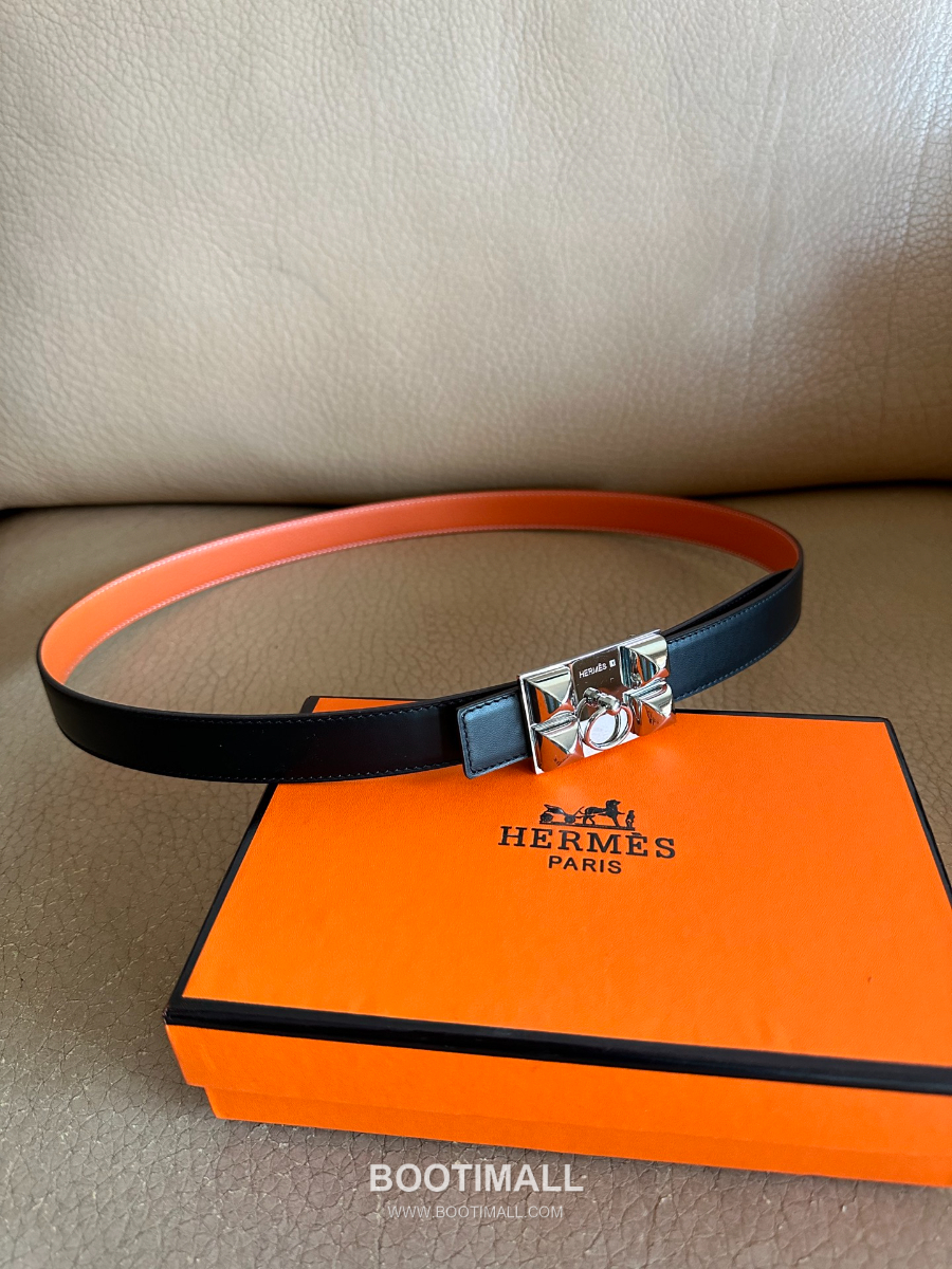 Hermès H Buckle Togo Leather Belt 에르메스 H 버클 토고 레더 여성 벨트 오렌지 2.4cm 16