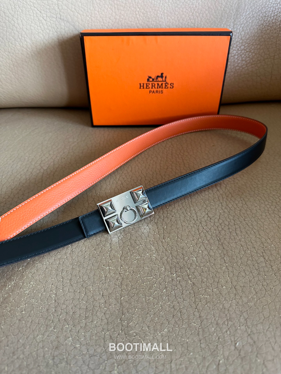 Hermès H Buckle Togo Leather Belt 에르메스 H 버클 토고 레더 여성 벨트 오렌지 2.4cm 17