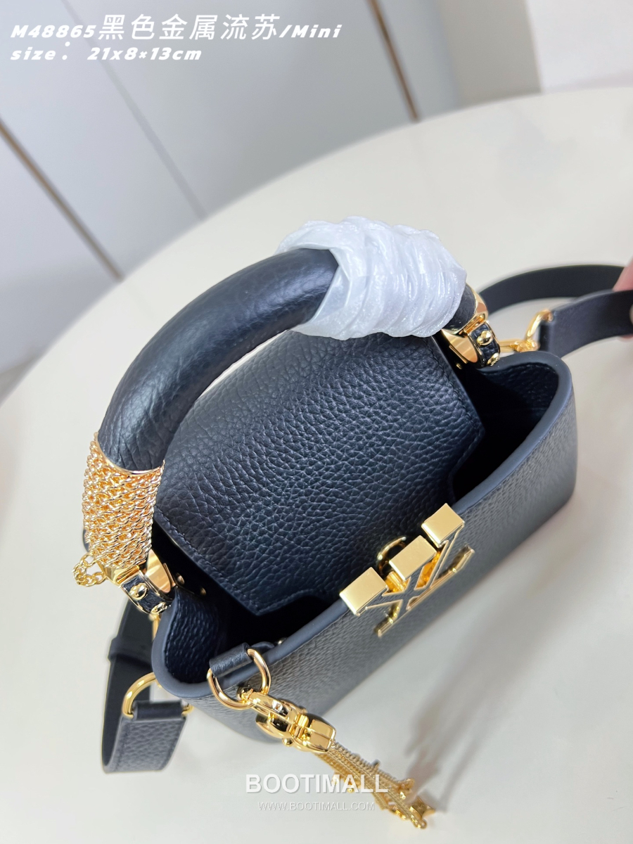 Louis Vuitton 루이비통 Capucines Mini 카푸신 미니 Taurillon 레더 LV Fireworks 블랙 M48865 21cm 7